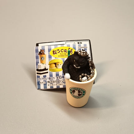 Miniature Black Kitty Cat with Coffee 2.25" Keychain Charm – Dollhouse Toy (Pre-Owned)