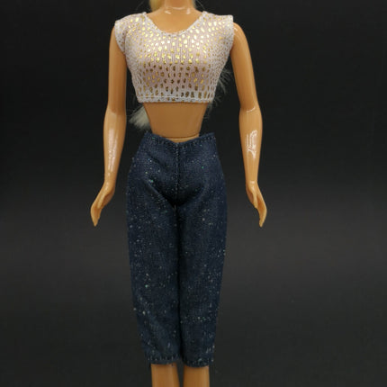 1/6 Scale Crop Top & Glitter Jeans Shorts – 2 Piece Set (Pre-Owned)