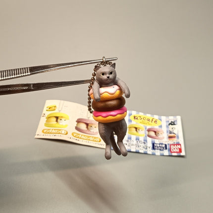 Miniature Gray Kitty Cat with Donuts 2.25" Keychain Charm – Dollhouse Toy (Pre-Owned)