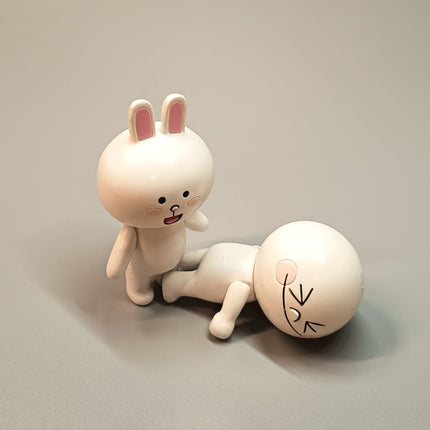 Line Friends Moon & Bunny Cony – 3" Mini Figure Collectible (T-arts, Pre-Owned)