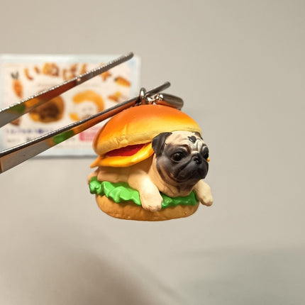 Pug Puppy in Burger Sandwich 1.5" Keychain – Miniature Dollhouse Animal (Pre-Owned)