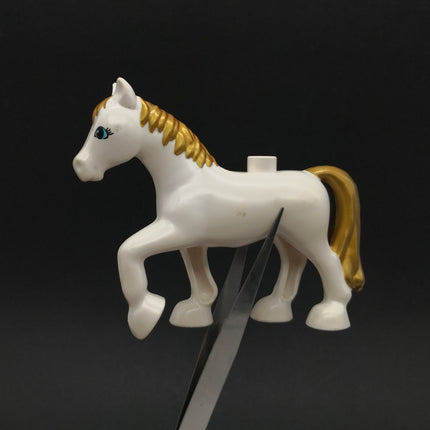 LEGO DUPLO White & Gold Horse Figure – Pony Parts Replacement (Pre-Owned)