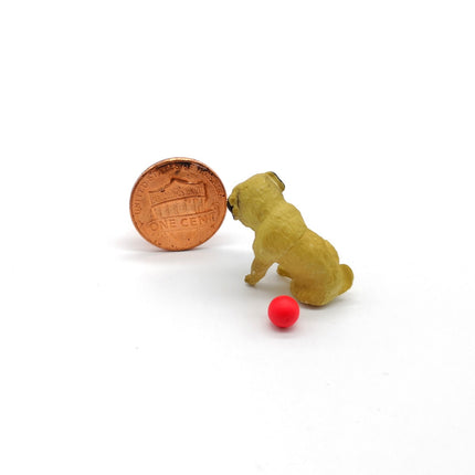 Pug Puppy Dog with Red Ball 1" Mini Figure – Dollhouse Pet (Pre-Owned)