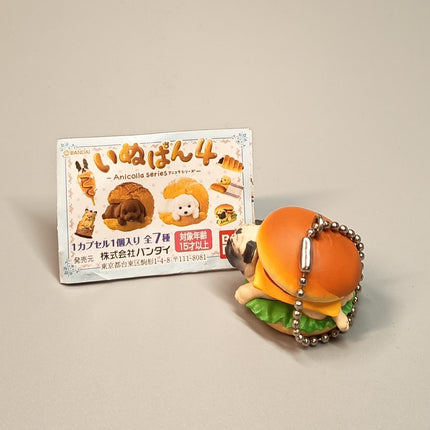 Pug Puppy in Burger Sandwich 1.5" Keychain – Miniature Dollhouse Animal (Pre-Owned)