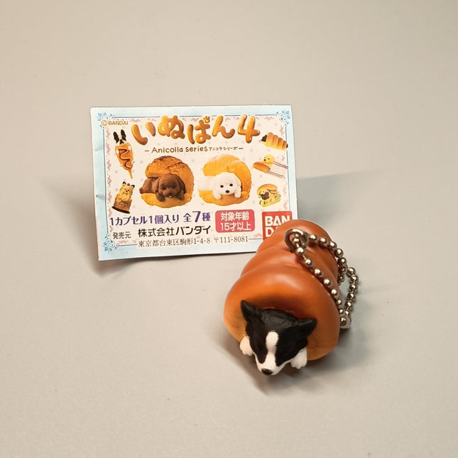Miniature Black & White Corgi Puppy Bread 2" Keychain Charm – Dollhouse Toy (Pre-Owned)