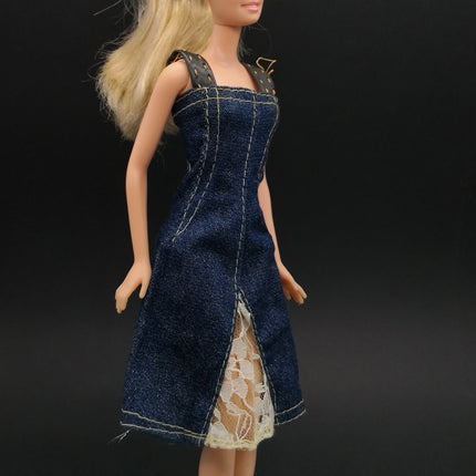 Blue Denim Dress with Leather Strap – 11" Doll (Pre-Owned)