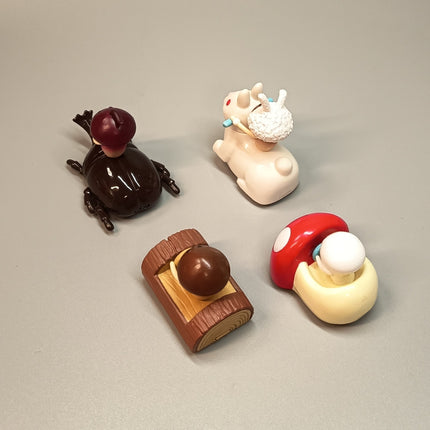 Nameko Mushroom Garden Mushroom Driving – Lot of 4 Pull Back Cars (Re-ment, Pre-Owned)