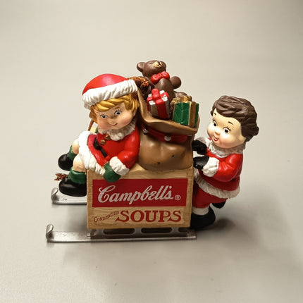 X'mas Kids on Sleigh CAMPBELL SOUP 2.5" Figure CHRISTMAS ORNAMENT 1996 Hallmark