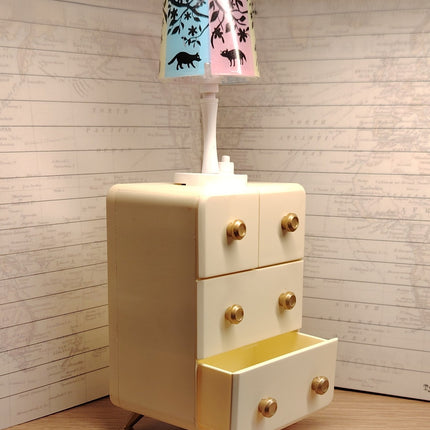 Re-Ment 1:6 Retro Lamp & Dresser with Light – 7" Dollhouse Chest/Nightstand