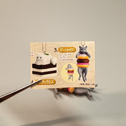 Miniature Gray Kitty Cat with Donuts 2.25" Keychain Charm – Dollhouse Toy (Pre-Owned)