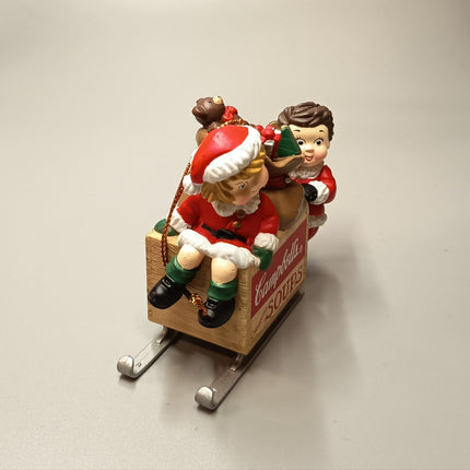 X'mas Kids on Sleigh CAMPBELL SOUP 2.5" Figure CHRISTMAS ORNAMENT 1996 Hallmark