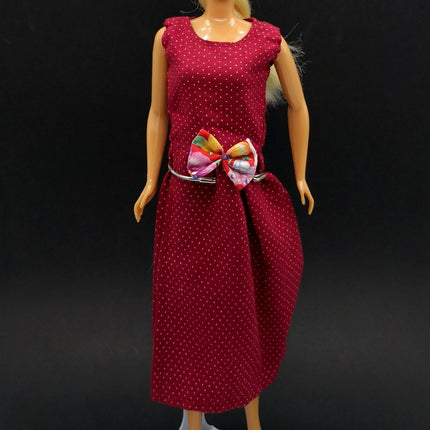 90s Maroon Dress with Bow – 11" Doll Fashion (Pre-Owned)