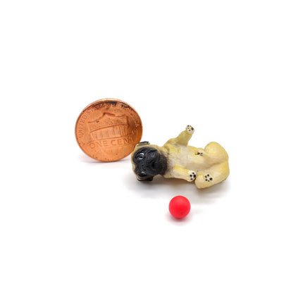 Pug Puppy Dog with Red Ball 1" Mini Figure – Dollhouse Pet (Pre-Owned)