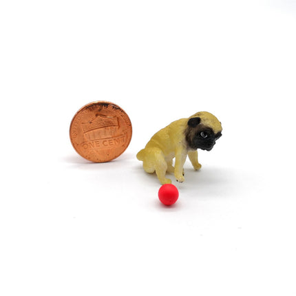 Pug Puppy Dog with Red Ball 1" Mini Figure – Dollhouse Pet (Pre-Owned)