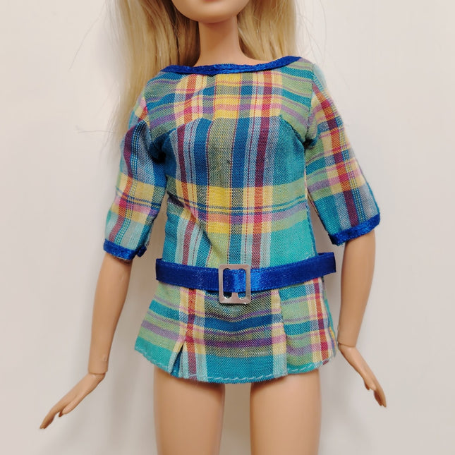 1/6 Scale Blue Plaid Tunic Top – Retro Style for Barbie & Jenny (Pre-Owned)