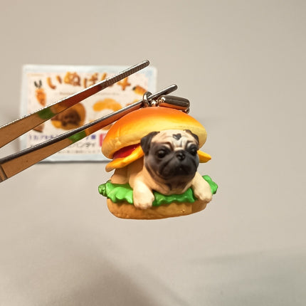 Pug Puppy in Burger Sandwich 1.5" Keychain – Miniature Dollhouse Animal (Pre-Owned)