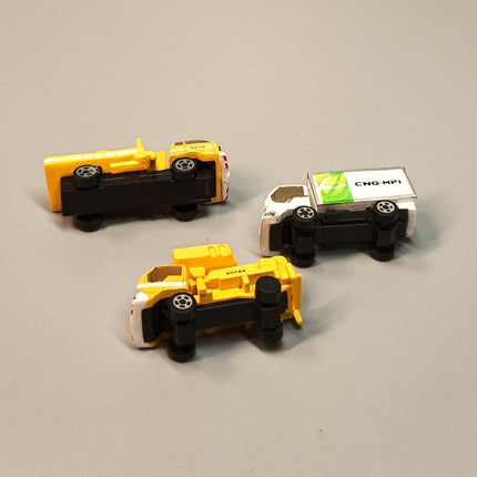 Micro Miniature Car Lot of 3 – Road Construction & Delivery Trucks (Pre-Owned)