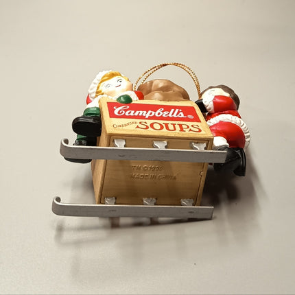 X'mas Kids on Sleigh CAMPBELL SOUP 2.5" Figure CHRISTMAS ORNAMENT 1996 Hallmark