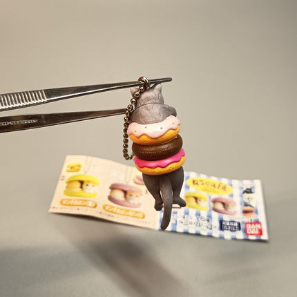 Miniature Gray Kitty Cat with Donuts 2.25" Keychain Charm – Dollhouse Toy (Pre-Owned)