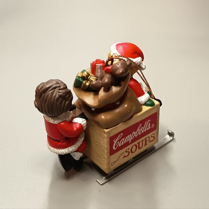 X'mas Kids on Sleigh CAMPBELL SOUP 2.5" Figure CHRISTMAS ORNAMENT 1996 Hallmark