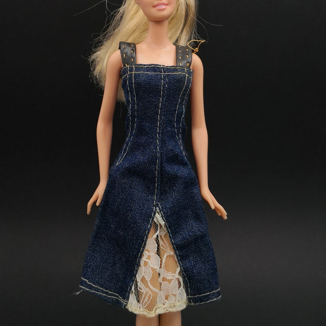 Blue Denim Dress with Leather Strap – 11" Doll (Pre-Owned)