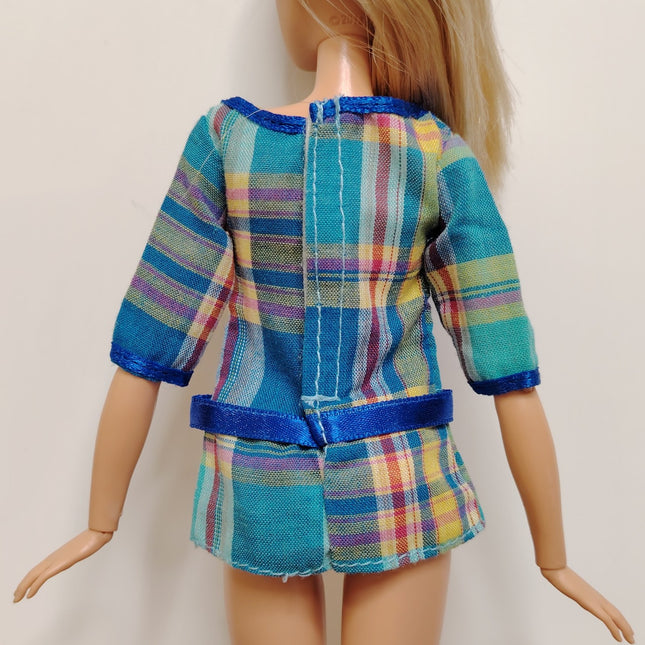 1/6 Scale Blue Plaid Tunic Top – Retro Style for Barbie & Jenny (Pre-Owned)