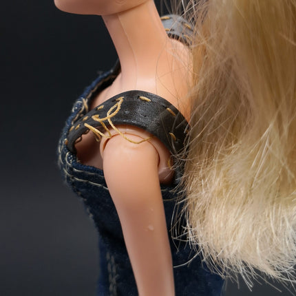 Blue Denim Dress with Leather Strap – 11" Doll (Pre-Owned)