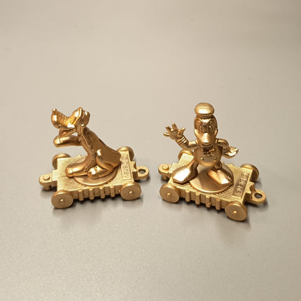 Disney Gold Diecast Metal Mascot – Donald & Pluto 1.25" (Pre-Owned)