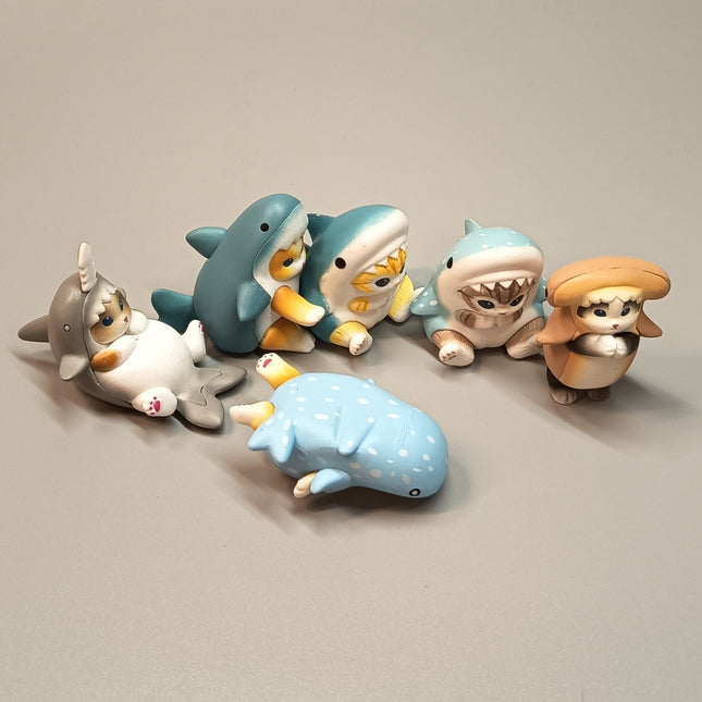 Mofusand Cat in Shark Costume 2" Mini Figures – Lot of 5 (Pre-Owned)