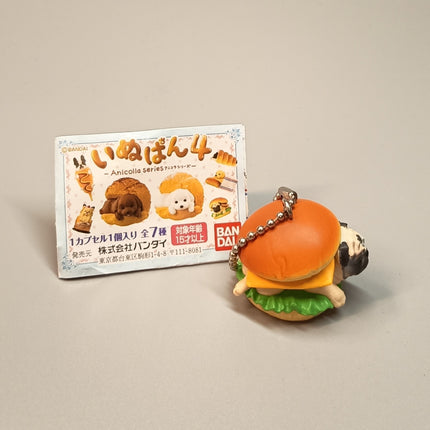Pug Puppy in Burger Sandwich 1.5" Keychain – Miniature Dollhouse Animal (Pre-Owned)
