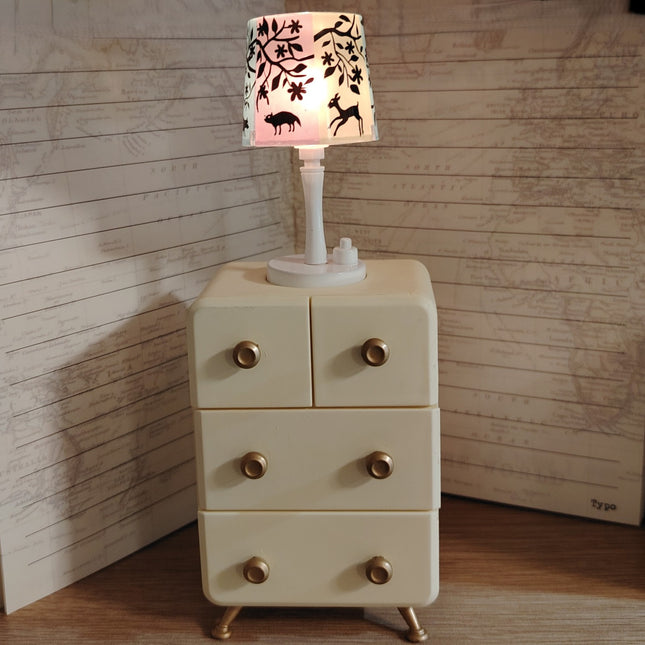 Re-Ment 1:6 Retro Lamp & Dresser with Light – 7" Dollhouse Chest/Nightstand