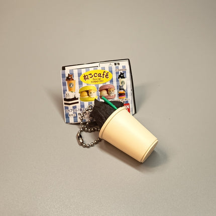 Miniature Black Kitty Cat with Coffee 2.25" Keychain Charm – Dollhouse Toy (Pre-Owned)
