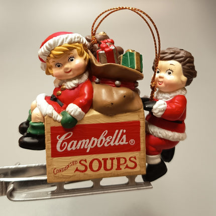 X'mas Kids on Sleigh CAMPBELL SOUP 2.5" Figure CHRISTMAS ORNAMENT 1996 Hallmark