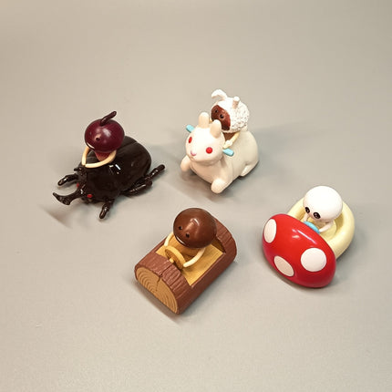 Nameko Mushroom Garden Mushroom Driving – Lot of 4 Pull Back Cars (Re-ment, Pre-Owned)