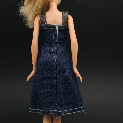 Blue Denim Dress with Leather Strap – 11" Doll (Pre-Owned)