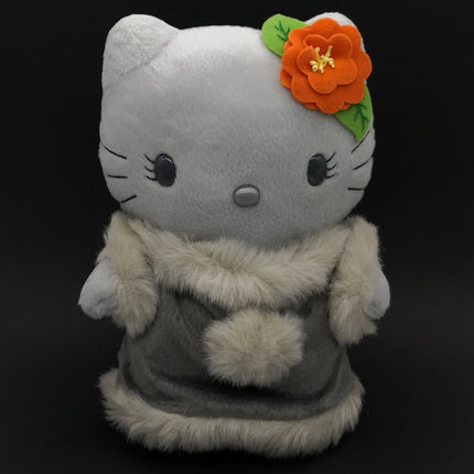 Sanrio Hello Kitty Girl in Gray Winter Dress – 9" Plush (2001, Pre-Owned)