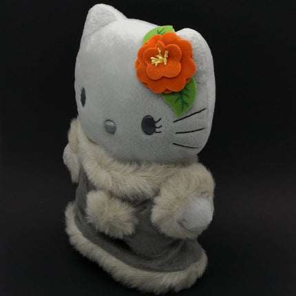 Sanrio Hello Kitty Girl in Gray Winter Dress – 9" Plush (2001, Pre-Owned)