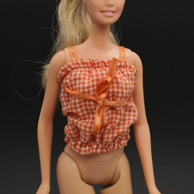 Barbie Doll Orange Checker Sleeveless Top – 1/6 Scale for Jenny (Pre-Owned)