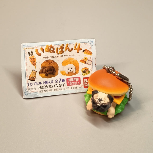 Pug Puppy in Burger Sandwich 1.5" Keychain – Miniature Dollhouse Animal (Pre-Owned)