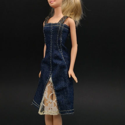 Blue Denim Dress with Leather Strap – 11" Doll (Pre-Owned)