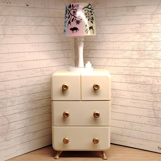 Re-Ment 1:6 Retro Lamp & Dresser with Light – 7" Dollhouse Chest/Nightstand