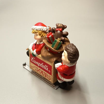 X'mas Kids on Sleigh CAMPBELL SOUP 2.5" Figure CHRISTMAS ORNAMENT 1996 Hallmark