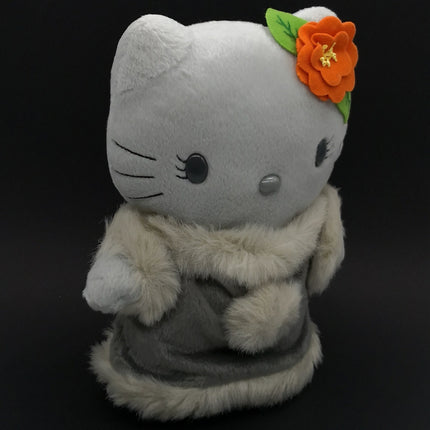 Sanrio Hello Kitty Girl in Gray Winter Dress – 9" Plush (2001, Pre-Owned)