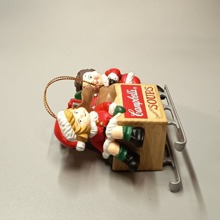 X'mas Kids on Sleigh CAMPBELL SOUP 2.5" Figure CHRISTMAS ORNAMENT 1996 Hallmark