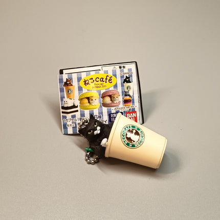 Miniature Black Kitty Cat with Coffee 2.25" Keychain Charm – Dollhouse Toy (Pre-Owned)