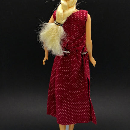 90s Maroon Dress with Bow – 11" Doll Fashion (Pre-Owned)