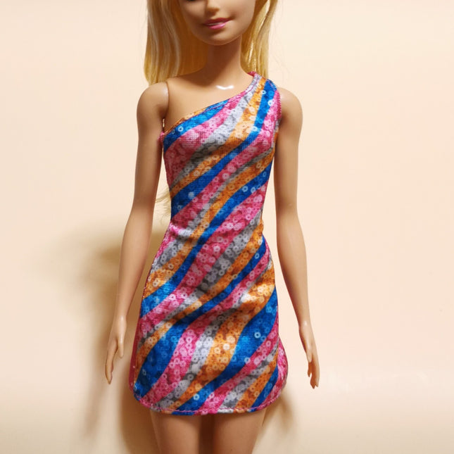 Colorful Stripe One-Shoulder Dress – 1/6 Scale (Pre-Owned)
