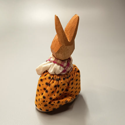 Wood Hand Carved Girl Bunny Rabbit – Orange Skirt (Damaged, Pre-Owned)