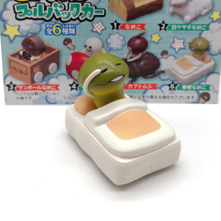 Nameko Mushroom Sleeping in Bed 1.5" Pull-Back Car – Re-Ment (Pre-Owned)