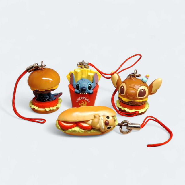 Stitch as Fast Food Mascot 1" Mini Figures – Lot of 4 Keychains (Pre-Owned)